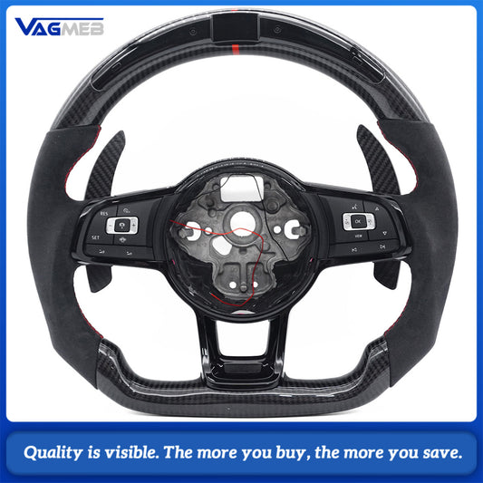 Upgrade Steering Wheel For VW Golf 7 MK7 GTI R Alcantara Forge Carbon LED Racing Wheel