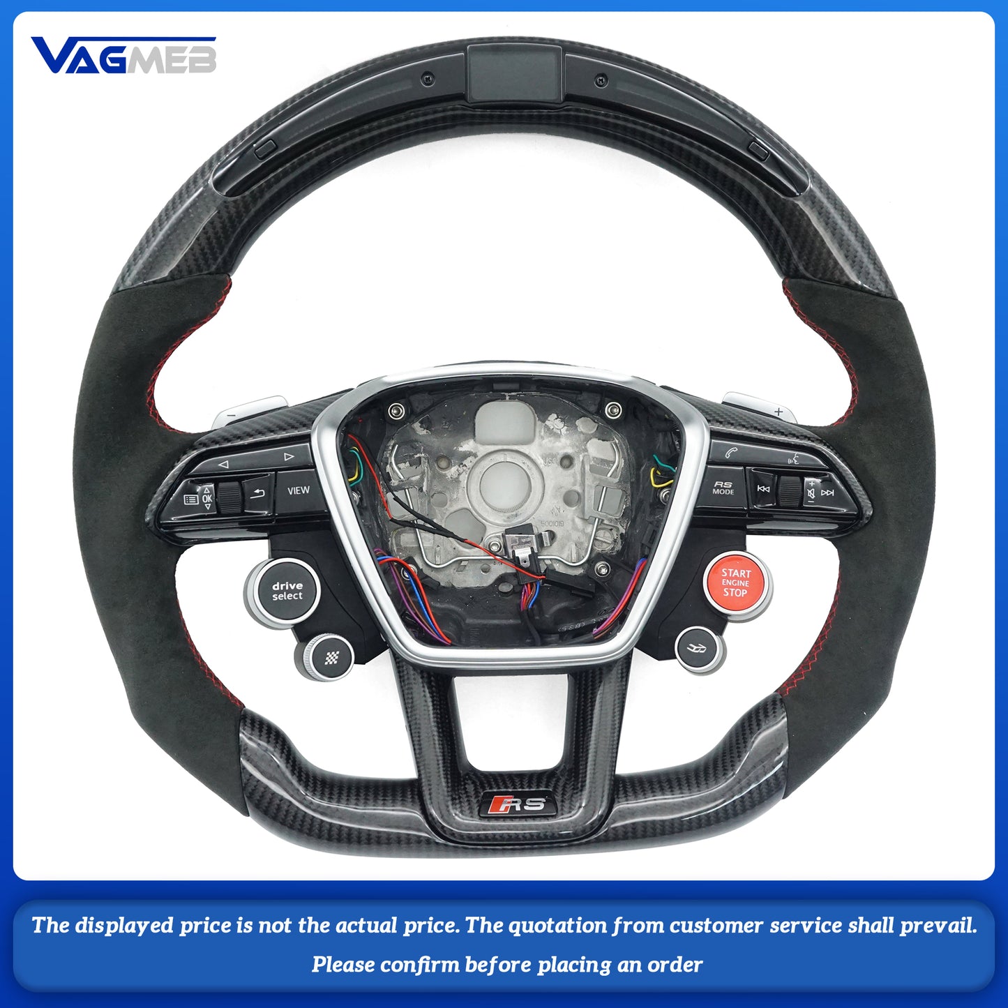 For Audi RS logo RS6C8, semi-suede Alcantara carbon fiber LED screen, red steering wheel