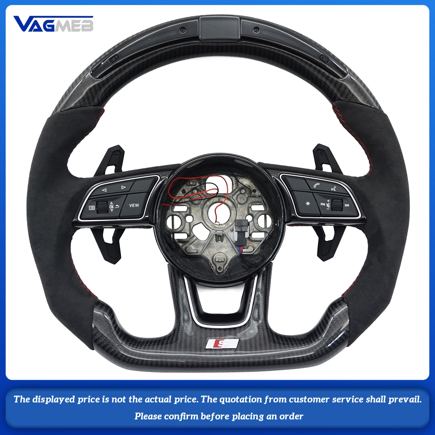 For Audi S LOGO A3 carbon fiber LED semi-suede red red steering wheel with key paddles