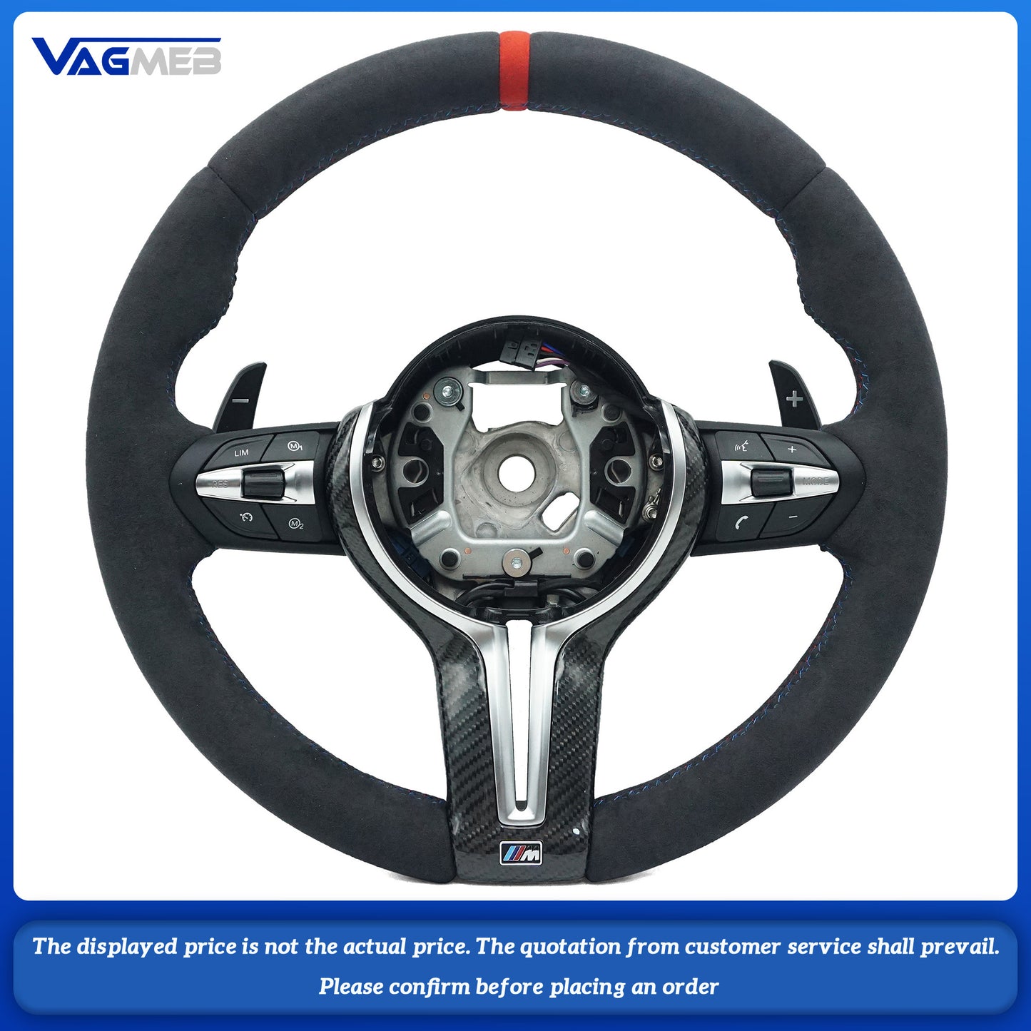 Leather black wire steering wheel with red 12 o'clock emblem For BMW M M3 M5 F10 F11 F13 F15 F20 F21 F22 F25 F01 F02 F03 F30 F31