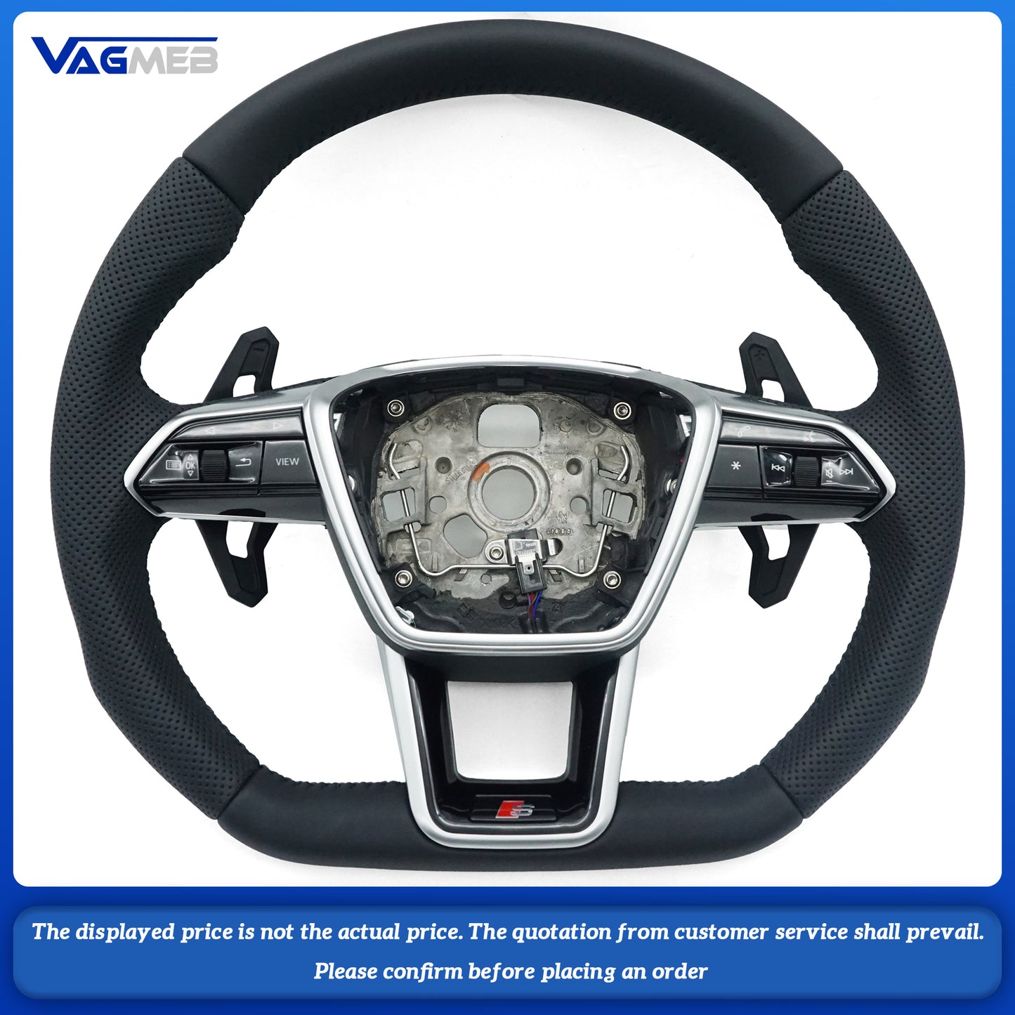 For Audi S logo A6C8, semi-perforated black line, lacquered large black paddles, unheated steering wheel