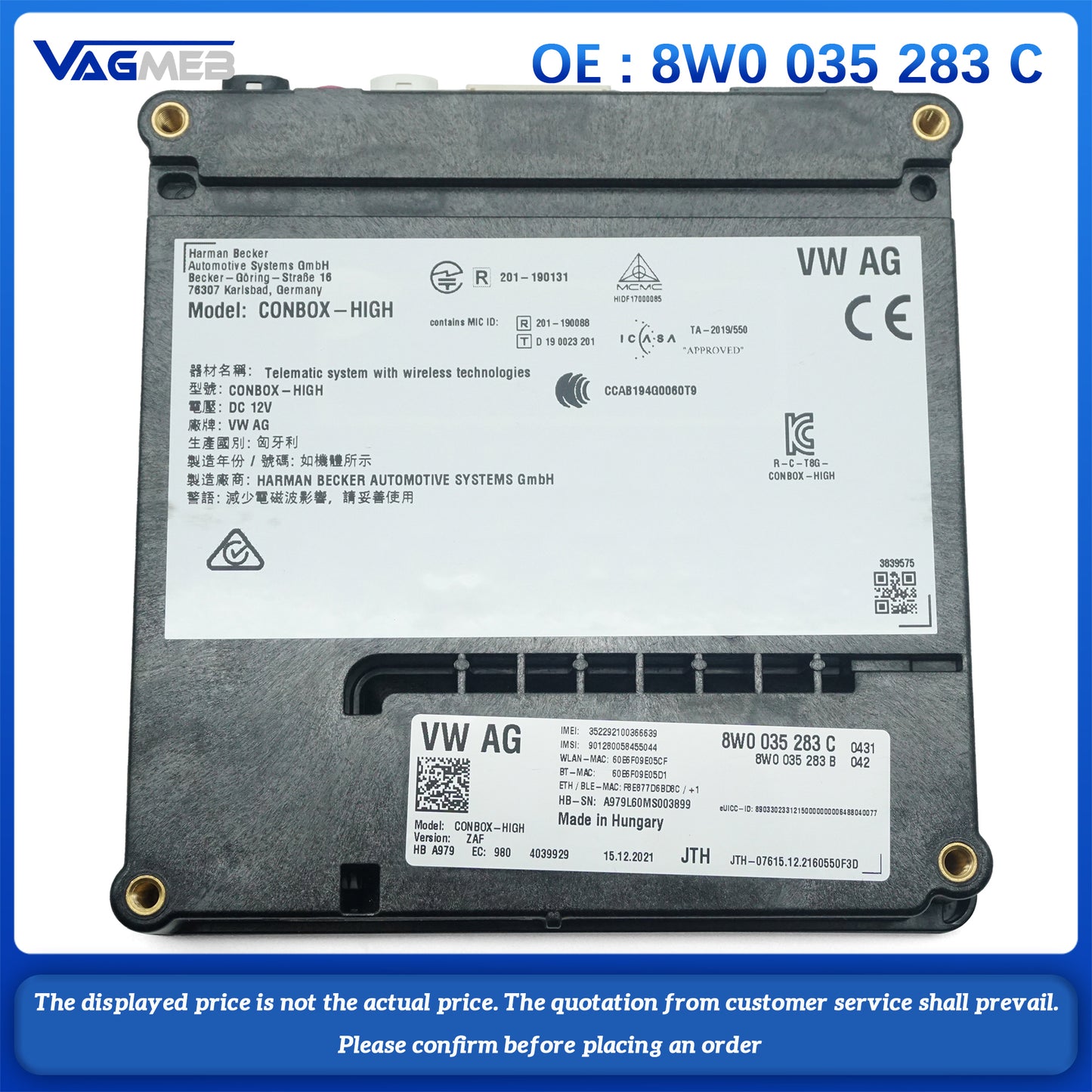 For Audi Q5 Q7 Q8 A6 A7 Communication Module Computer Emergency Call Module Unit Control Unit 8W0 035 283C