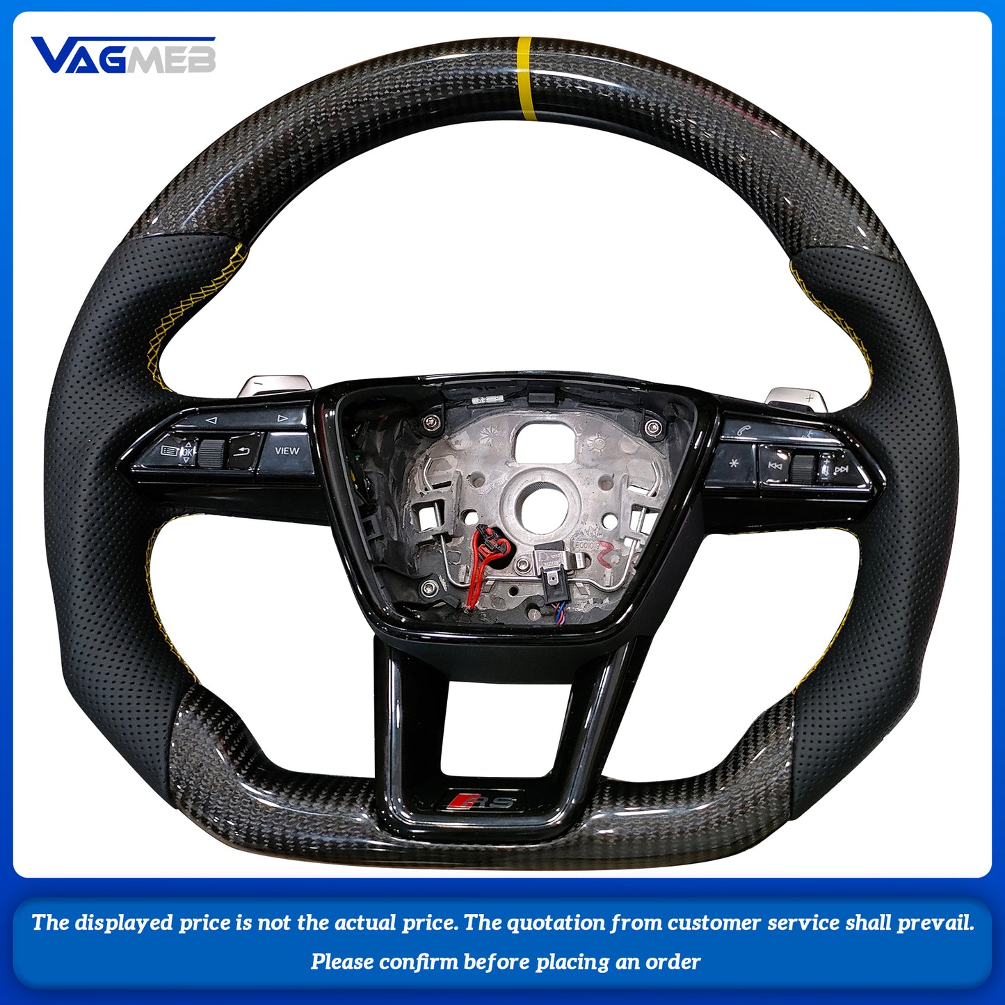 For Audi RS logo A6C8 carbon fiber semi-perforated yellow line yellow return label with heated steering wheel