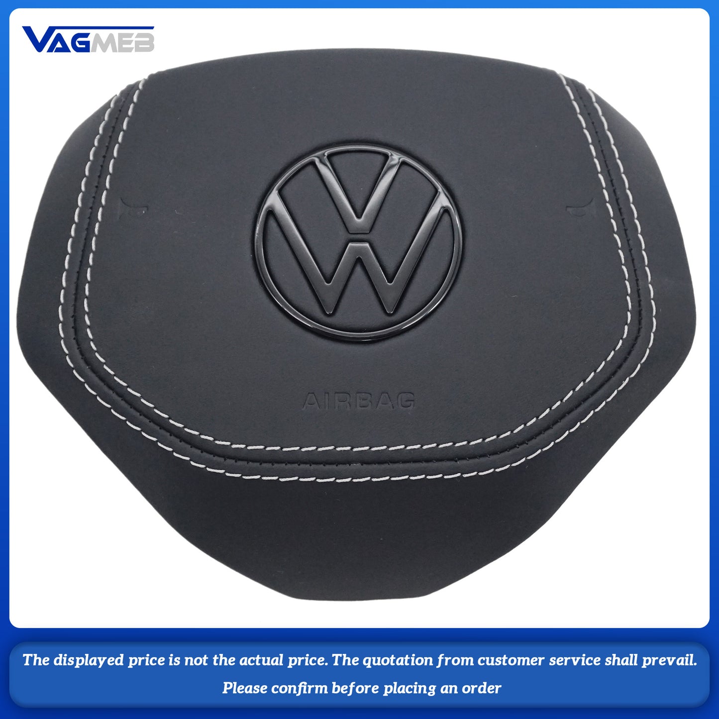 Dyed red thread Steering wheel airbag cover multifunction steering wheel For VW Golf MK8 Leather White Line