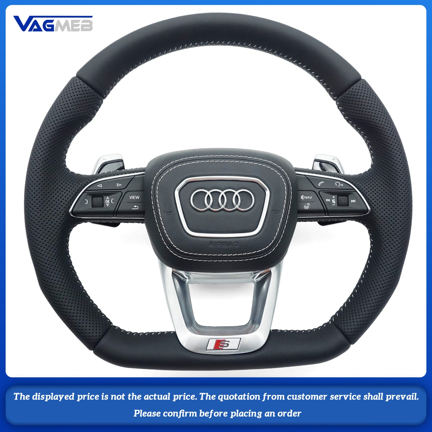 For Audi S Logo Q5 with half-hole white trim, keyless controls, paddle shifters and heated steering wheel