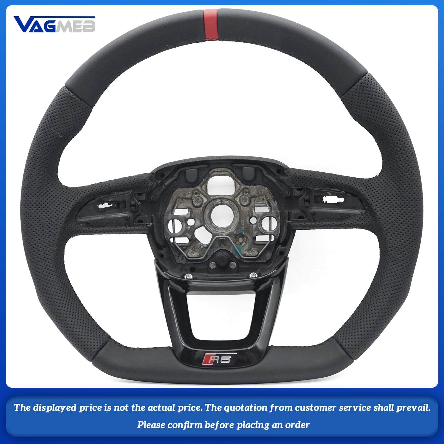 Perforated leather, black stitching, baked paint, black flat bottomed steering wheel For Audi Q3 F3