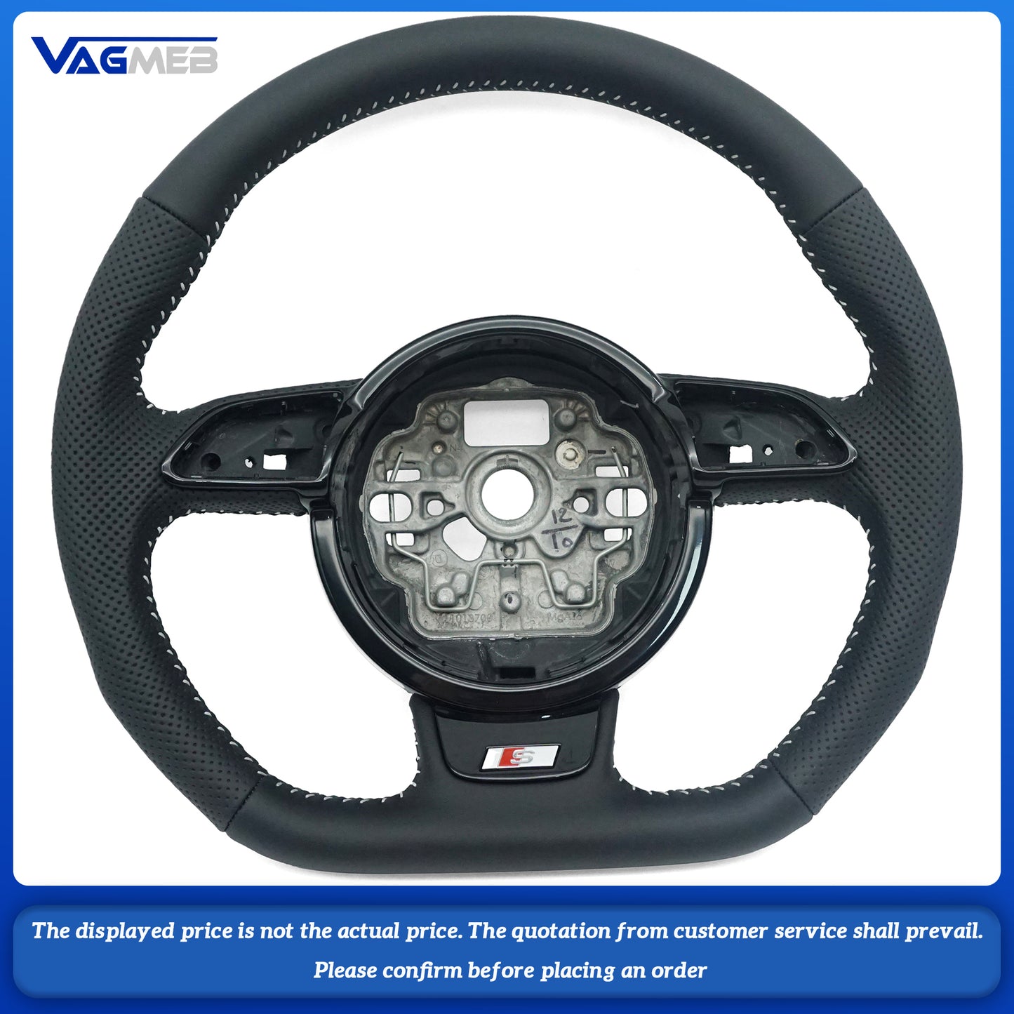 For Audi A6 C7 perforated leather black stitched flat bottomed sports steering wheel, Car Accessories