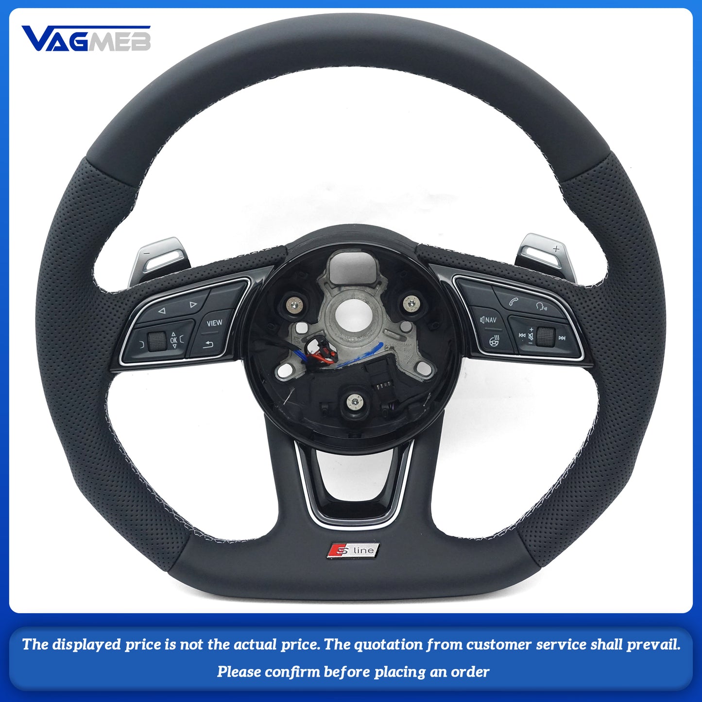 Multi functional perforated leather flat bottomed sports steering wheel with heating For Sline Logo Audi RS5 A3 A4 B9 A5 S3 S4 S5