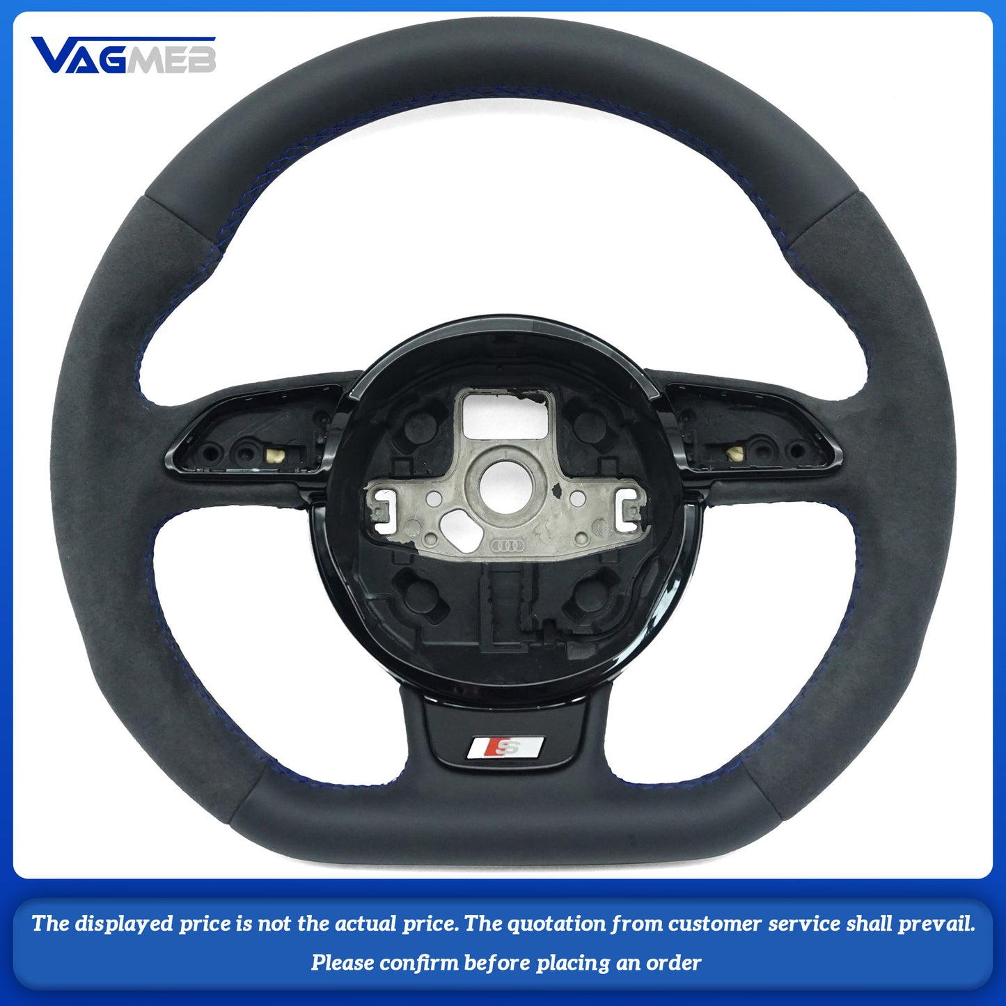 For Audi A3 8V A4 B8 A5 A6 A7 Q3 Q5 Q7, semi-suede dark blue line steering wheel without S LOGO