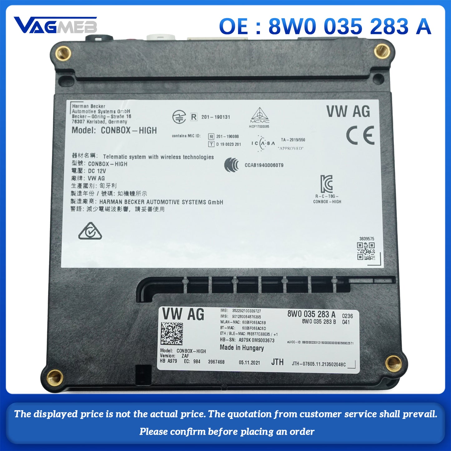 For Audi Q5 Q7 Q8 A6 A7Communication Module Computer Emergency Call Module Unit Control Unit 8W0 035 283 A