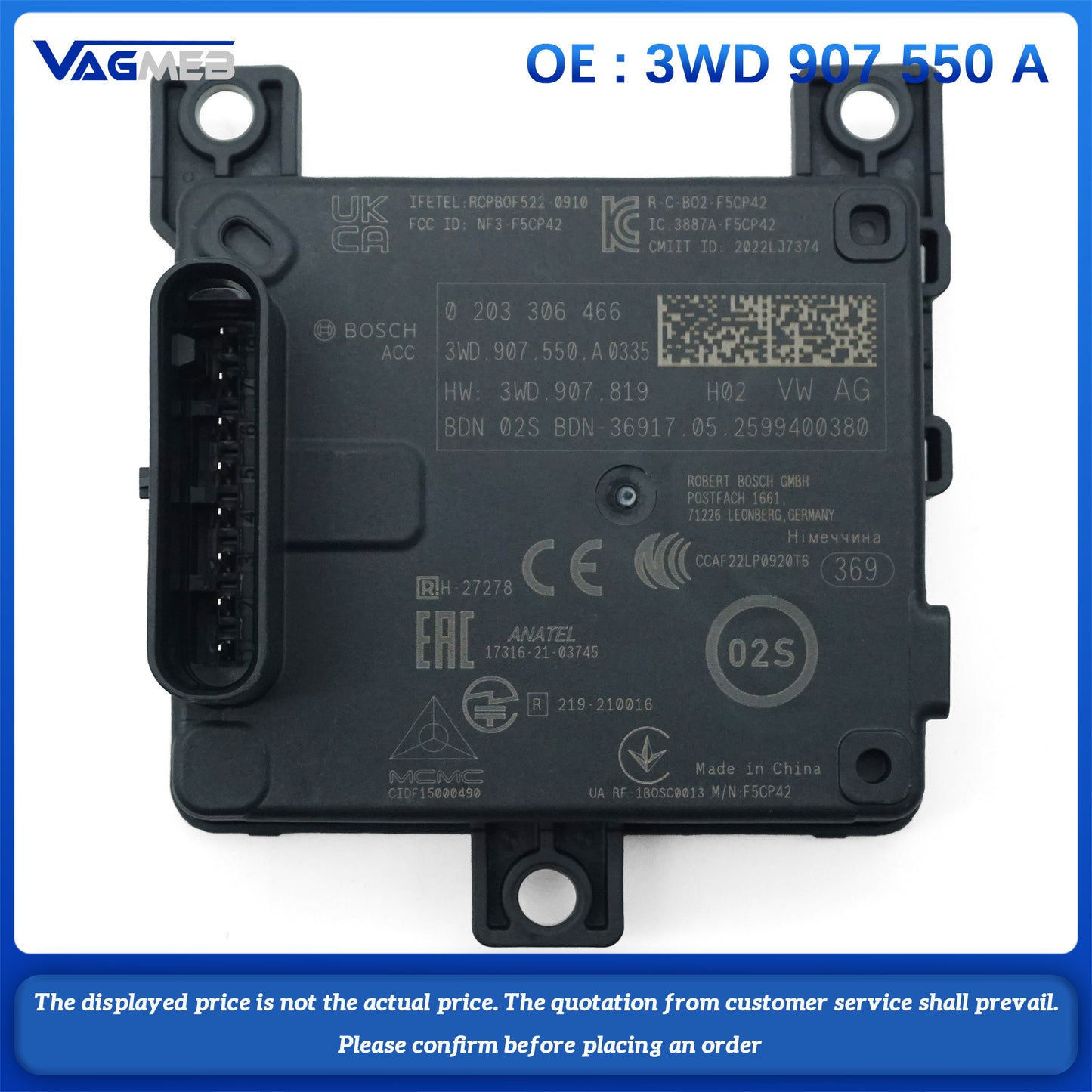 Radar sensor ACC distance control distance radar sensor module For VW Passat B8 Tiguan TAYRON 3WD 907 550A