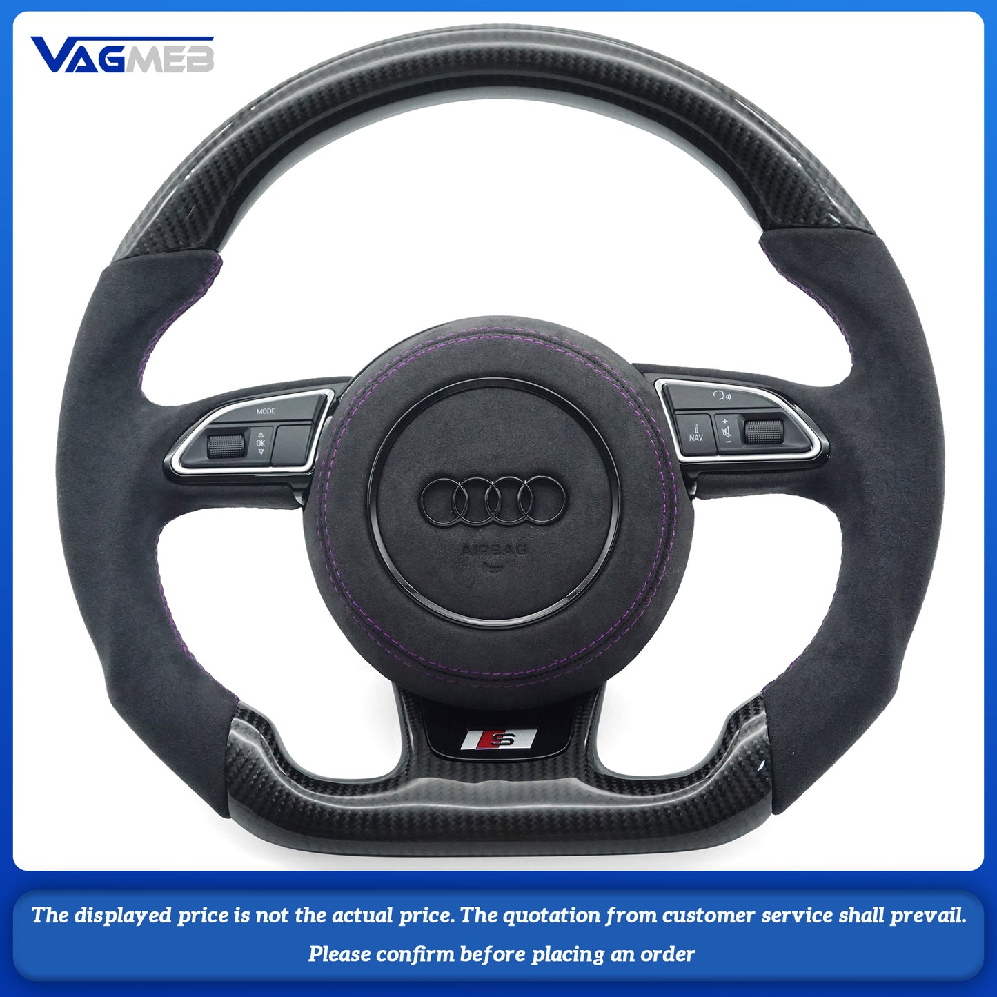 For S Logo Audi A4B8 carbon fiber semi-grain purple thread steering wheel