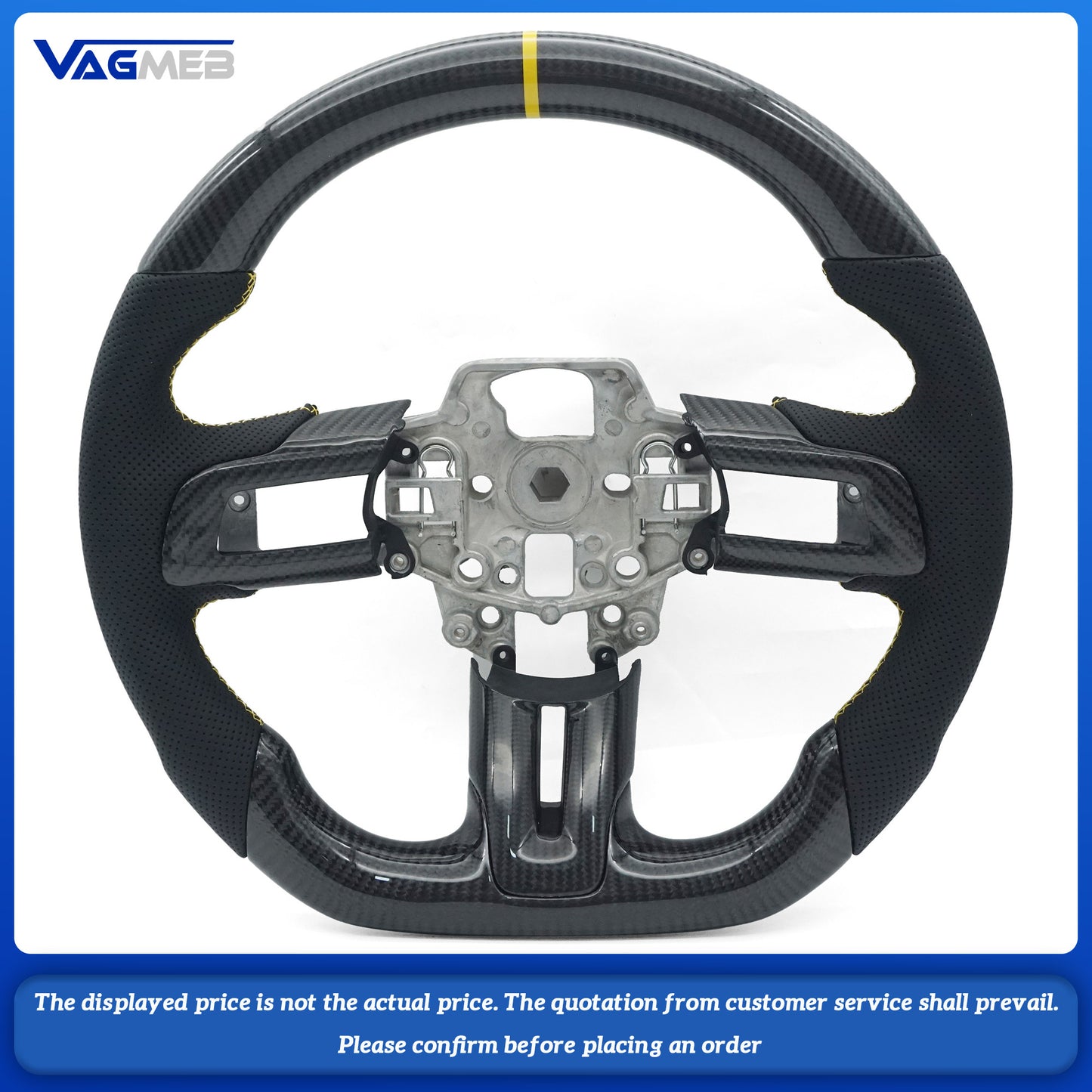 Ford Mustang GT Carbon Fiber D-Shape Steering Wheel with Sports Leather 2015-2023