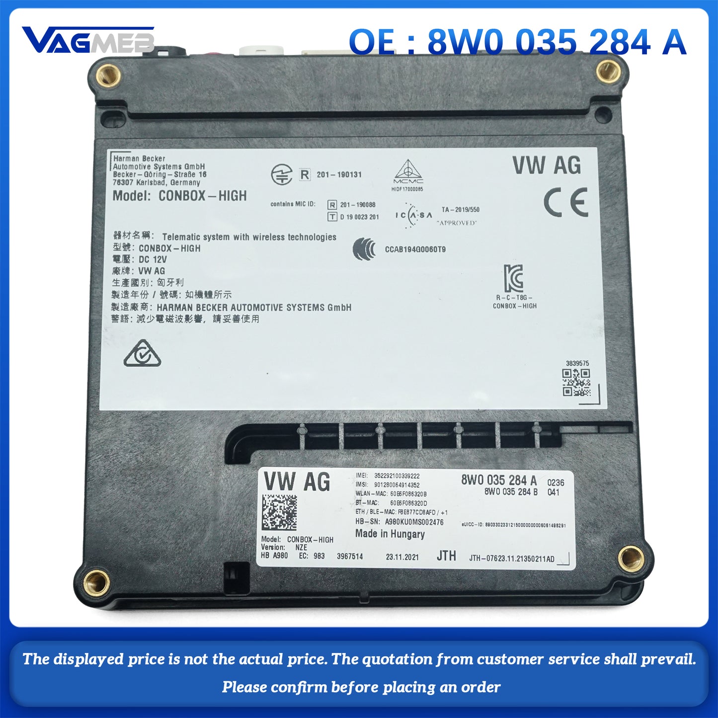 For Audi Q5 Q7 Q8 A6 A7 Communication Module Computer Emergency Call Module Unit Control Unit 8W0 035 284 A