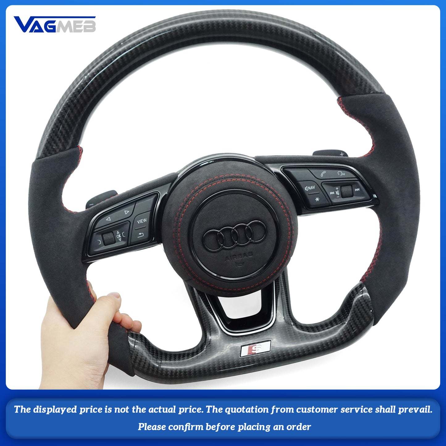 For Audi S LOGO A4B9 Half-grain leather red-stripped steering wheel with buttons