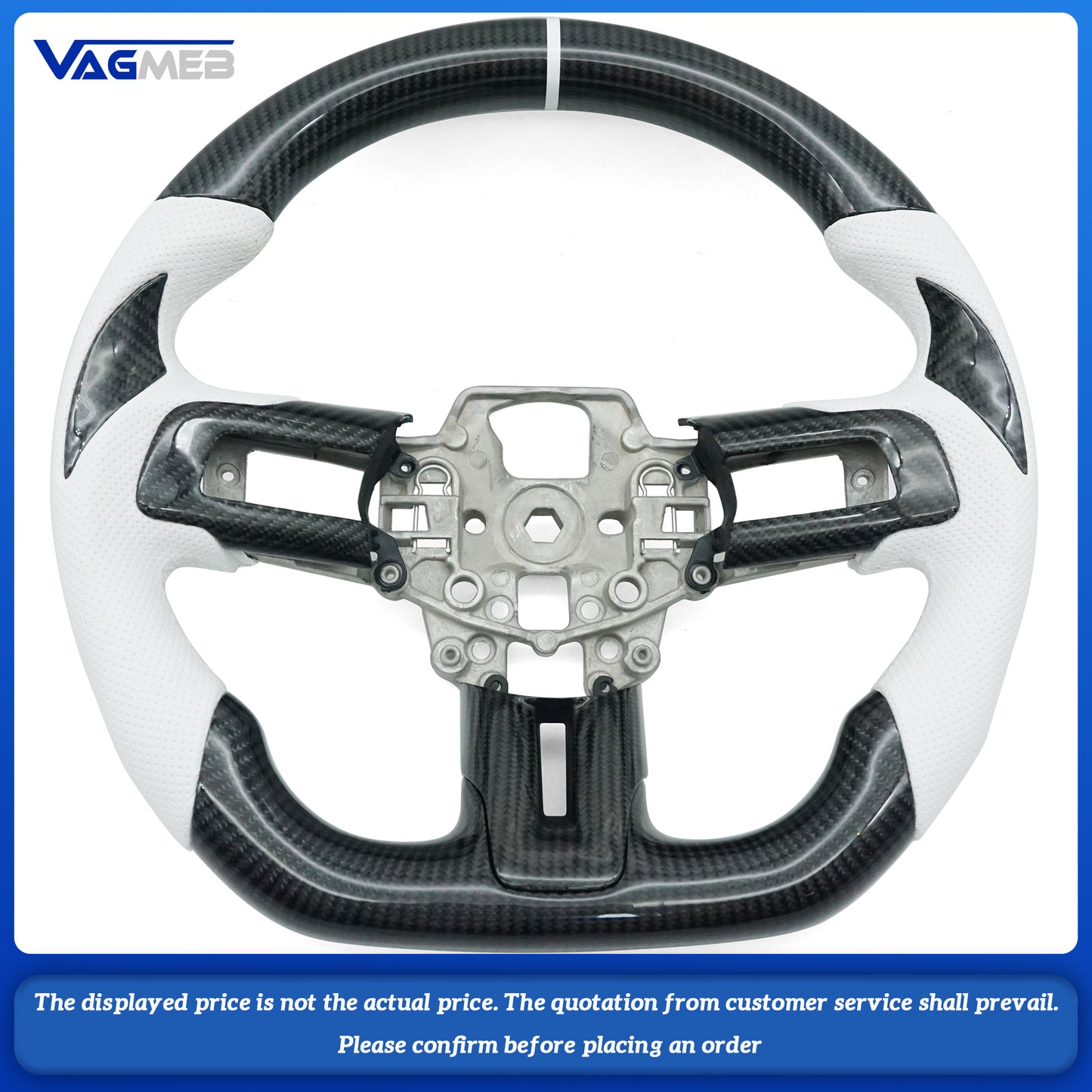 White Perforated Leather Carbon Fiber Steering Wheel for Ford Mustang GT