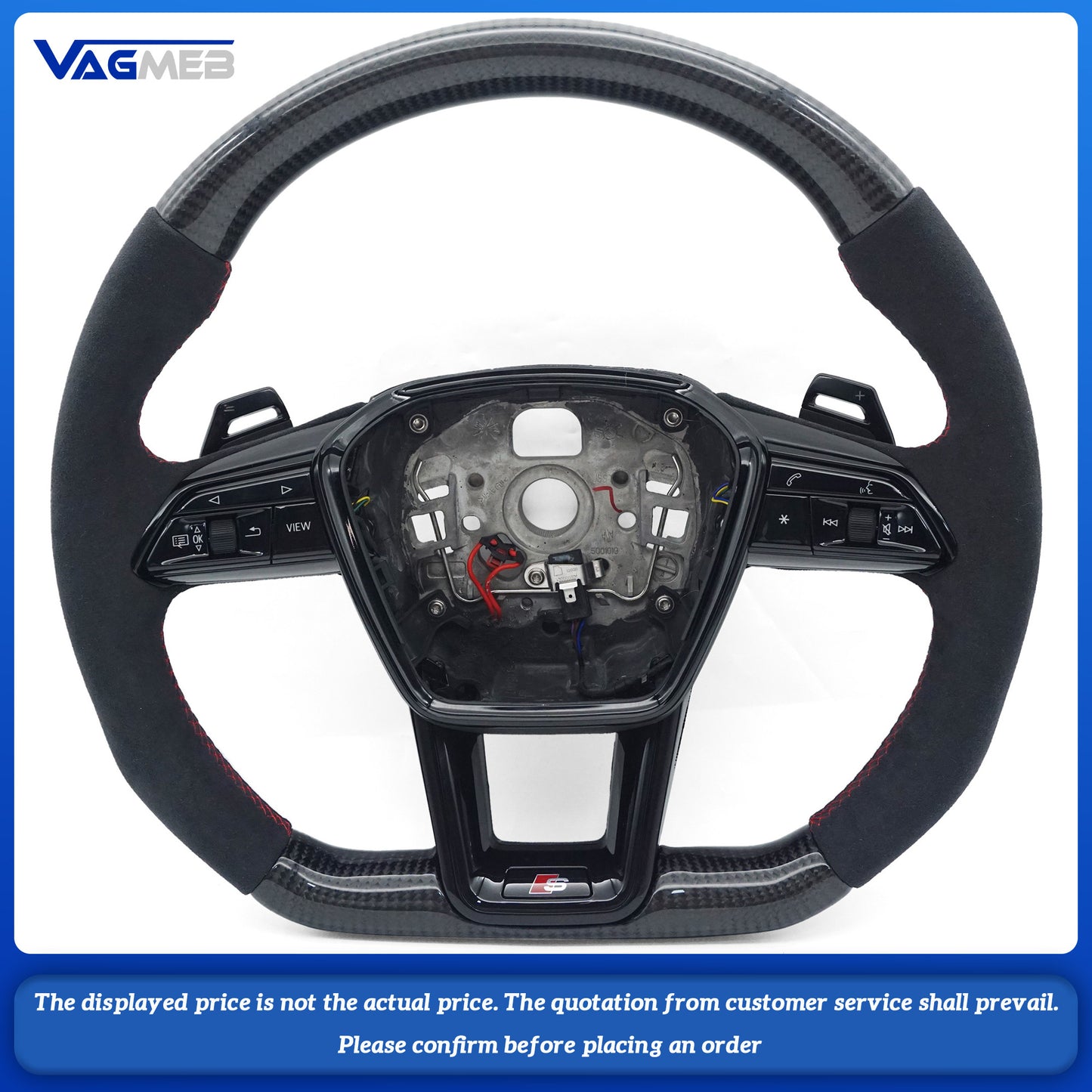 Carbon fiber Alcantara red stitching multifunctional flat bottomed sports steering wheel with heating For Audi A6 C8
