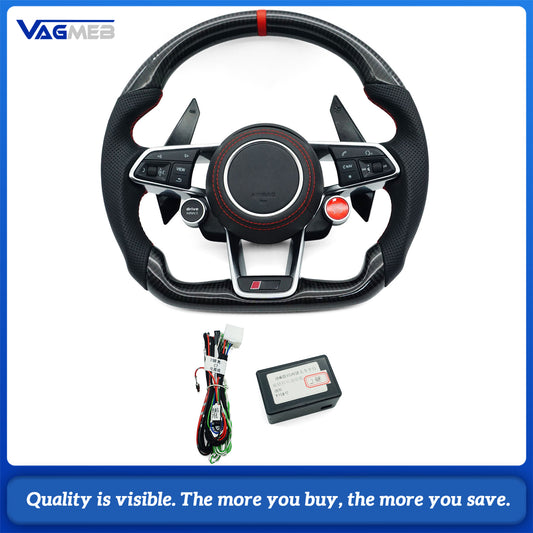Carbon Fiber Steering Wheel For Audi R8 TT TTS TTRS Steering Wheel Customized One Start Buttons Sport Wheel Assembly