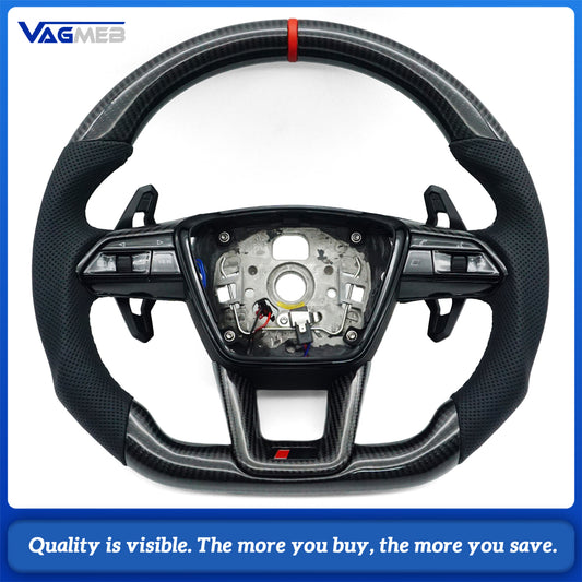 Carbon fiber steering wheel For Audi Q3 RSQ3 leather sports flat bottomed steering wheel with buttons and paddles