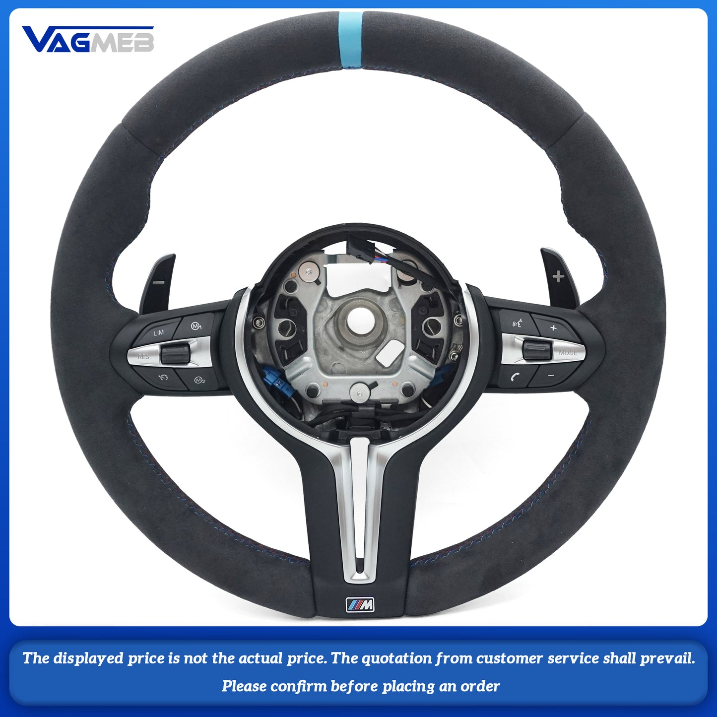 Leather black wire steering wheel with wathet 12 o'clock emblem For BMW M M3 M5 F10 F11 F13 F15 F20 F21 F22 F25 F01 F02 F03 F30 F31