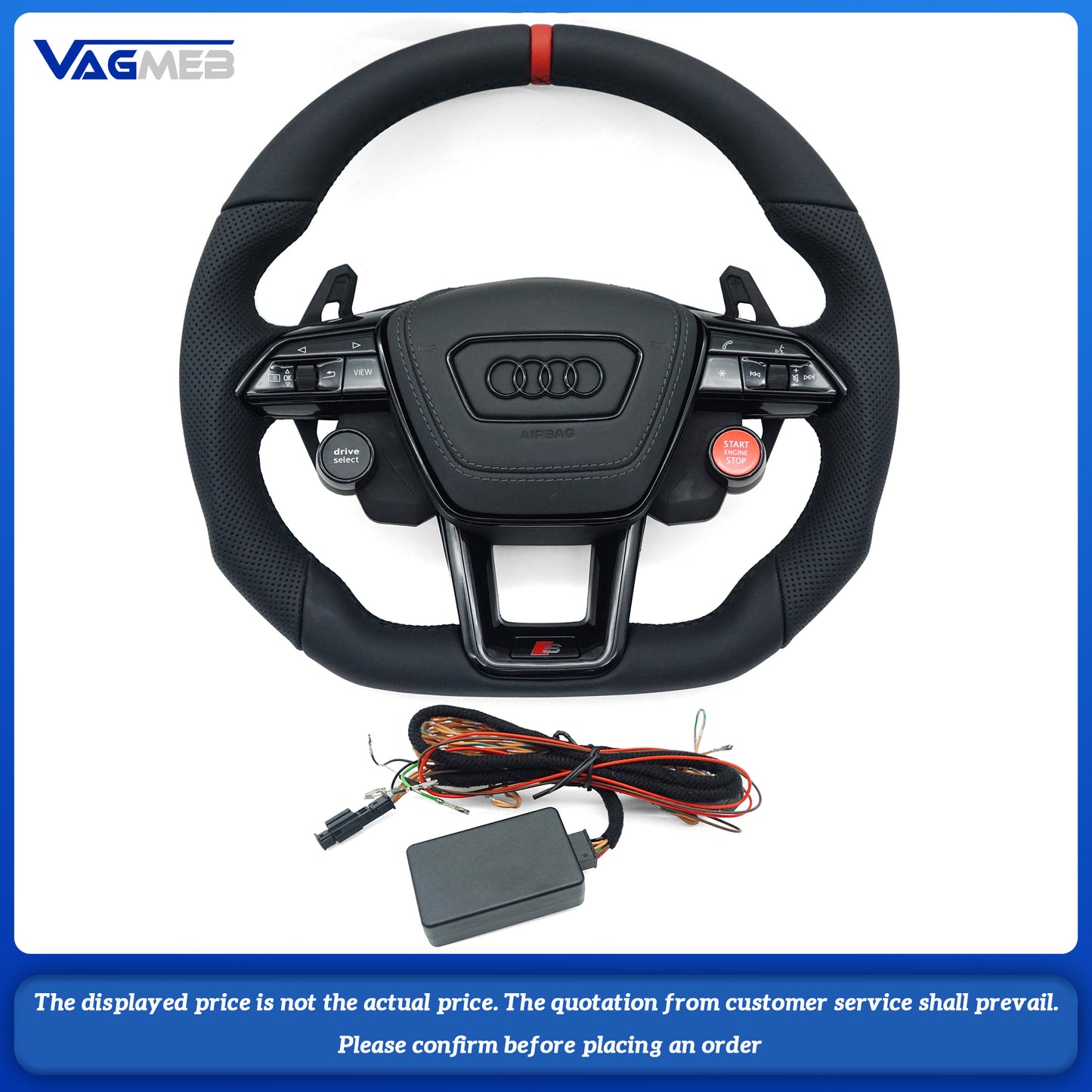 For Audi S logo A6C8, with black lines and R8 buttons on the steering wheel, without heating function