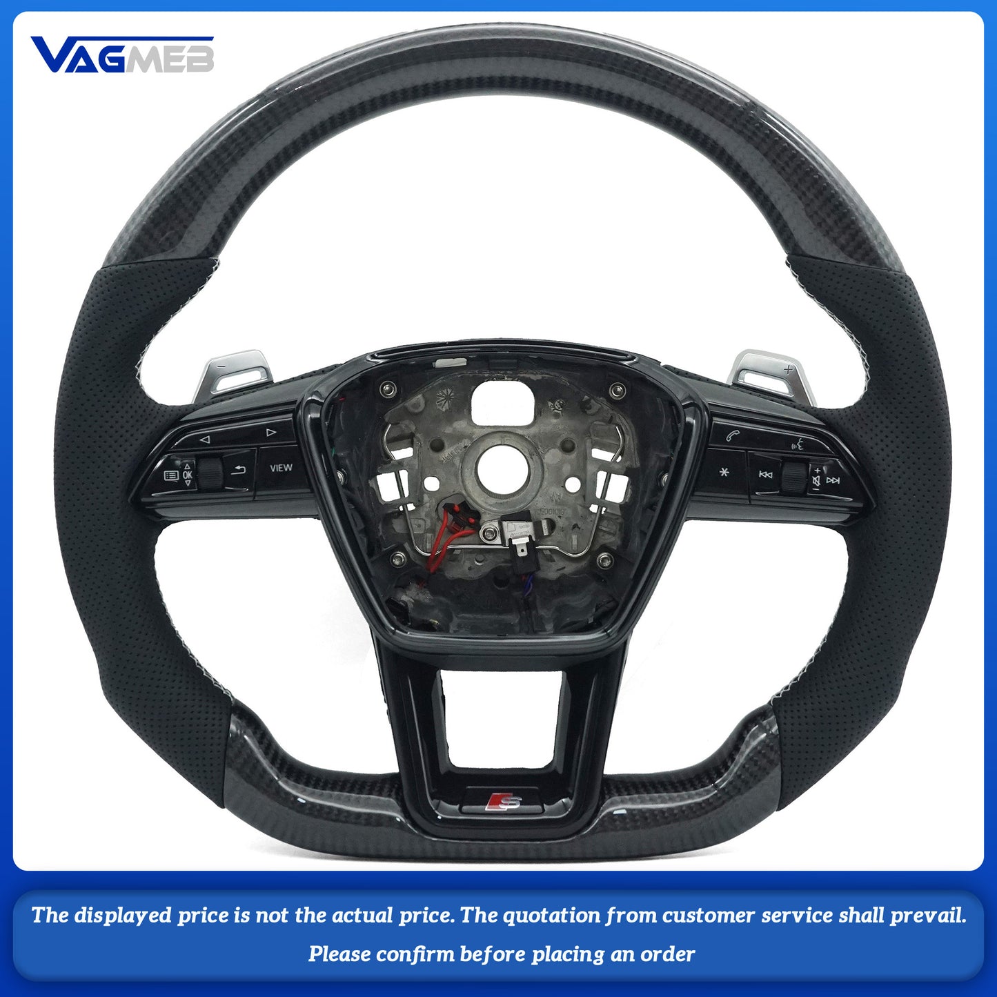 For Audi A6 C8 carbon fiber genuine leather gray stitching multifunctional steering wheel with heating, Car Accessories