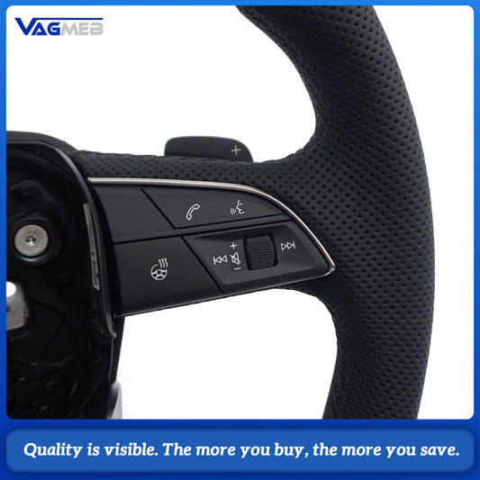 Flat Bottom Half Perforated Leather Steering Wheel Black Stitch S Badge With Multifunction Buttons Mini Paddle Shifters Heating For Audi Q5L FY SQ5