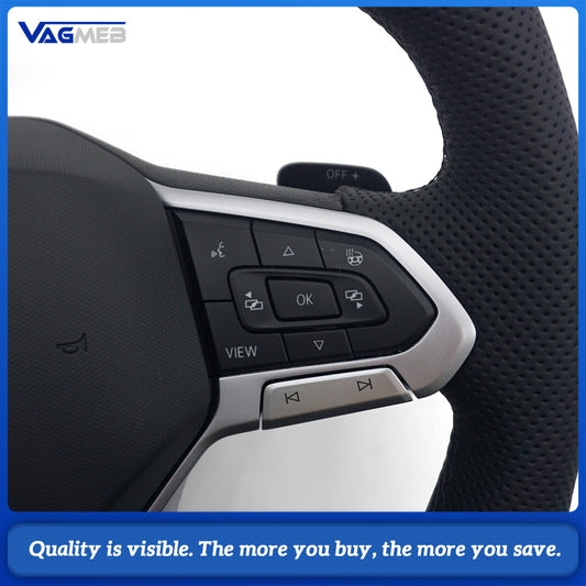 For VW Touareg R Sport Steering Wheel Full Set Semi-Perforated Leather Black Stitch Airbag Multifunction Paddles