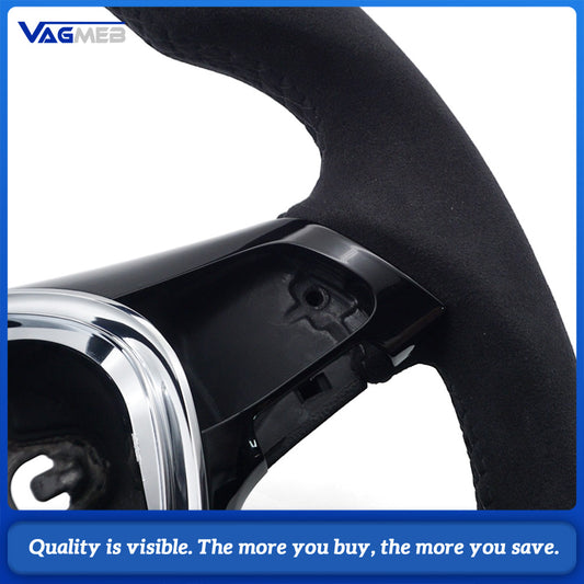 Car Half Suede Alcantara Steering Wheel Black Stitching With Blue Center Marker Replacement For VW T6