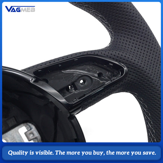 Stylized Shape Semi‑Perforated Steering Wheel Grey Stitch Grey Centering Marker For Audi A4 B8 Interior Sport Upgrade Replacement