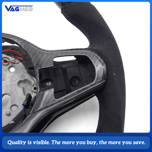 Carbon Fiber Sport Steering Wheel LED Shift Display Semi‑Alcantara Suede M‑Tri‑Color Stitching Tri‑Color Center Mark Full Carbon‑Fiber Button Trim With Steering Wheel Heating For BMW G38