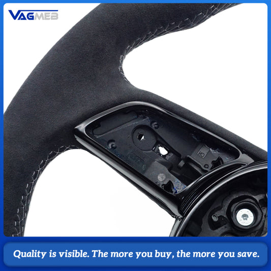 For Audi A4 B9 Car Accessories Half Perforated Leather Steering Wheel white Stitch