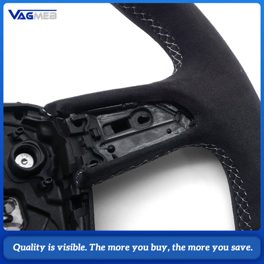 For Audi Q5L FY Sport D-shaped Steering Wheel Real Gloss Carbon Full Suede White Sewing Built-in Heating Function