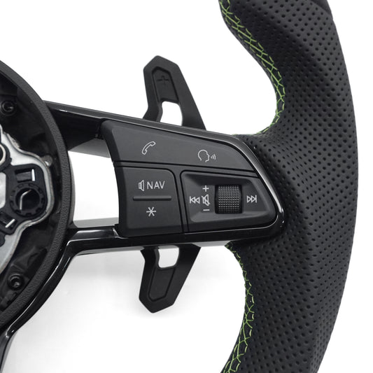 For Audi A4 B9 Matte Carbon Fiber Sports Steering Wheel Green line - Green positive mark