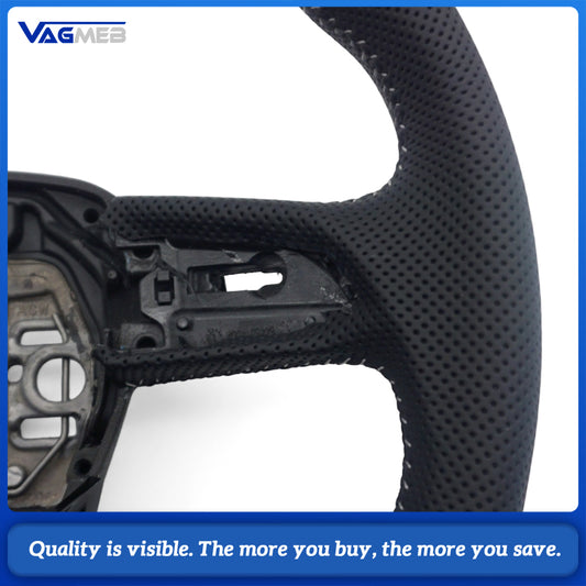 Suitable for Audi Q3 F3 perforated leather flat bottomed Black Line steering wheel, Car Accessories