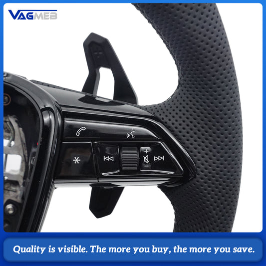 For Audi A6 RS6 C8 Pemi Perforated Leather Blat Bottomed Sports Steering Wheel With Heating