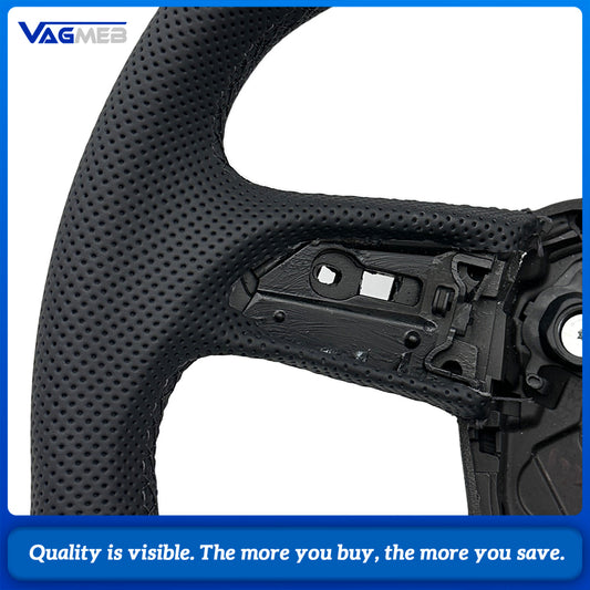 Sport Steering Wheel Gloss Black Trim Semi‑Perforated Leather Black Stitching No Paddle Shifters Buttons Not Included For Audi Q5 FY