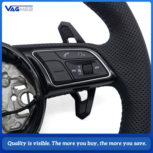 For Audi A3 8Y Perforated Leather Steering Wheel Blue Stitching