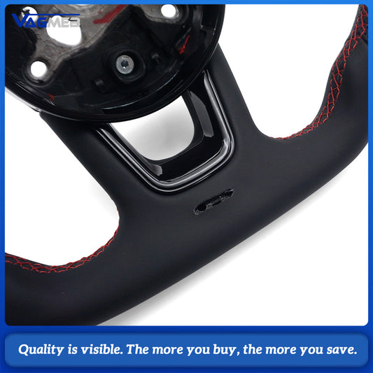 For Audi A4 B9 S logo Contoured Steering Wheel Base, Semi Perforated Leather with Red Contrast Stitching, No Shift Paddles, No Buttons, Car Interior Modification Sport Steering Wheel
