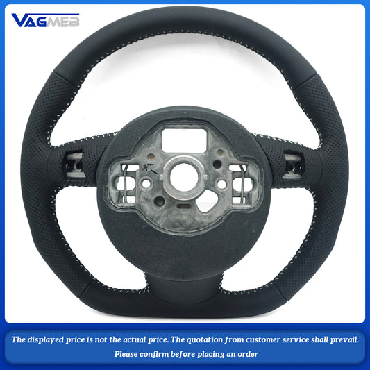 For Audi A6 C7 perforated leather White stitched flat bottomed sports steering wheel, Car Accessories