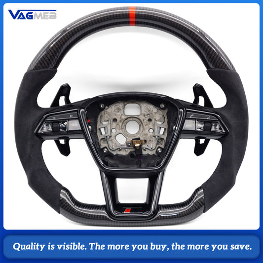 Carbon Fiber Steering Wheel, For Audi A6 C8 A7, With Buttons And Shift Paddles, Black Frame, Car Accessories, without heating