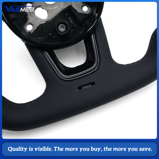 For Audi A4 B9 Shaped Steering Wheel, Half Perforated Leather Black Stitching Black Centering Marker Without Control Buttons and Shift Paddles