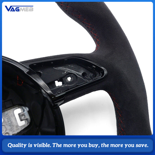 For Audi A4 B8 A3 8V A4 A5 A7 Q3 Q5 Q7 Steering Wheel Half Suede Grip Bright Red Sewing Line Red 12 O’clock Return Marker