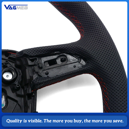 Gloss Black Semi‑Perforated Heated Steering Wheel Red Stitching No Button No Paddle For Audi Q5 FY Interior Upgrade Replacement