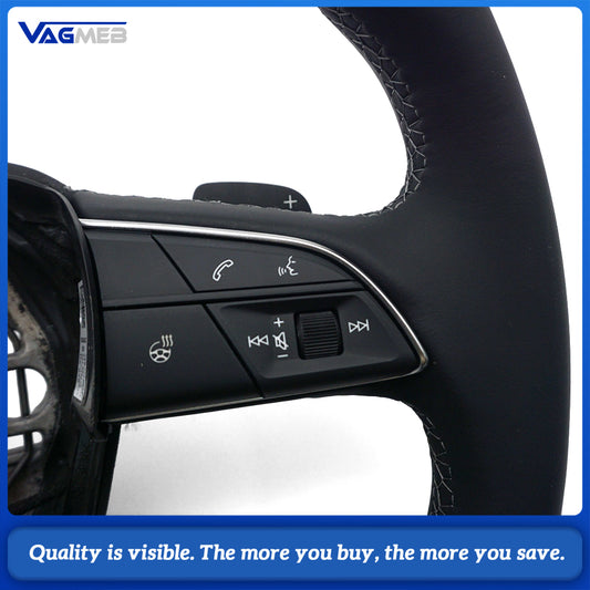 Full Leather Heated Multifunctional Steering Wheel Grey Stitching For Audi Q3 Interior Upgrade Replacement