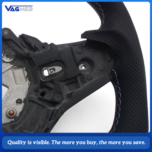 For BMW G20 3 Series CS Racing Steering Wheel Bare Skeleton Half Perforated Leather M Triple Stitch Blue Center Marker