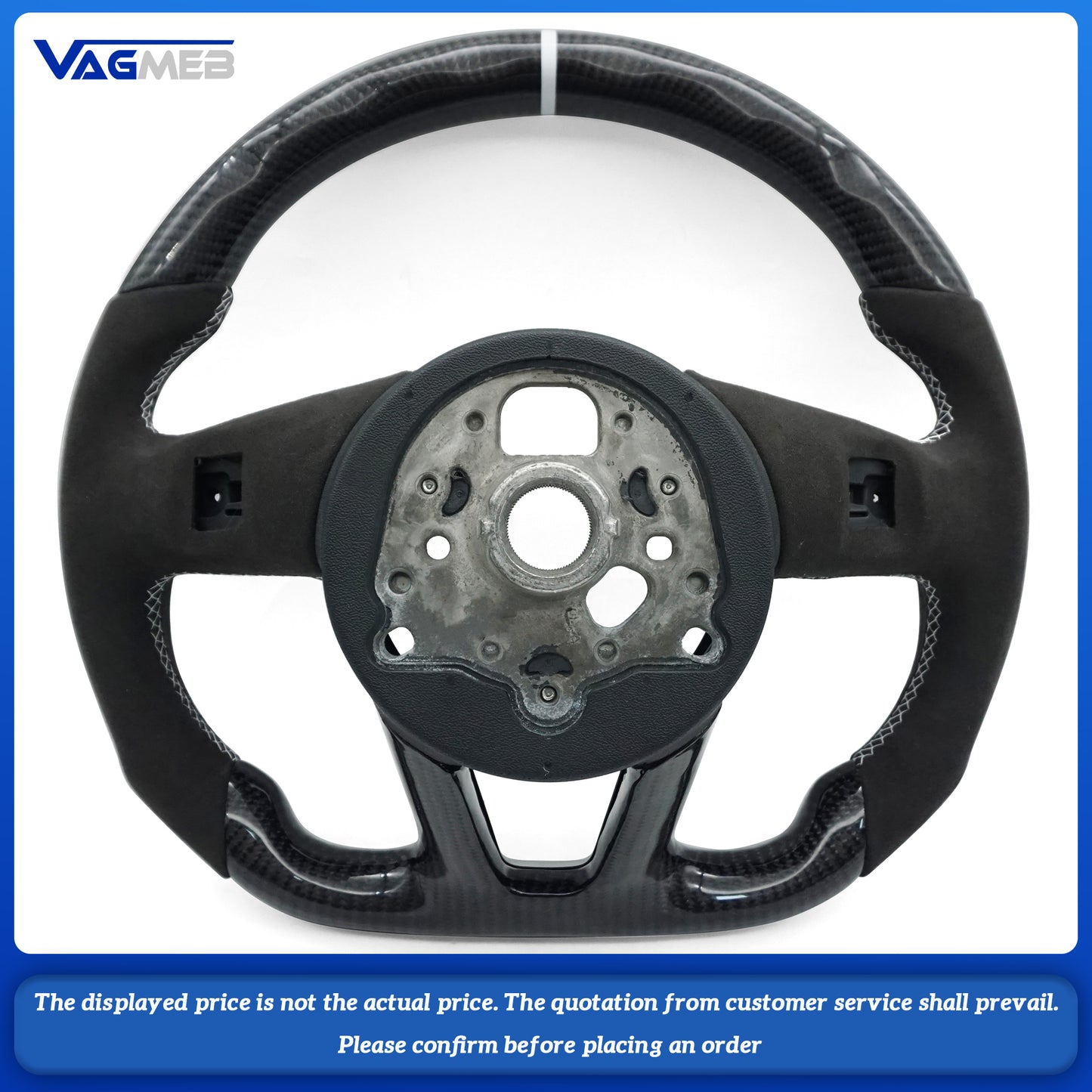 For Audi S LOGO A4B9 semi-suede carbon fiber white line white return center mark Steering Wheel