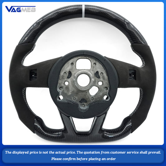 For Audi S LOGO A4B9 semi-suede carbon fiber white line white return center mark Steering Wheel