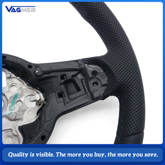For VW Golf MK7 Style Steering Wheel Base, Half Perforated Leather, Black Stitching, Black Return Marker, Replacement Steering Wheel Base