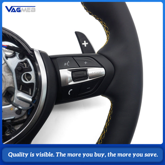 M Sport T-Shape Nappa Leather Steering Wheel Yellow Contrast Stitch With Lane Departure Vibration ACC Buttons Fit BMW 5 Series G30 G31